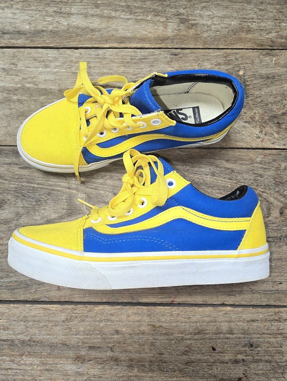 Vans Kids Old Skool SK8 Low-Top Sneakers in Yellow and Blue Men 5.0 Women 6.5